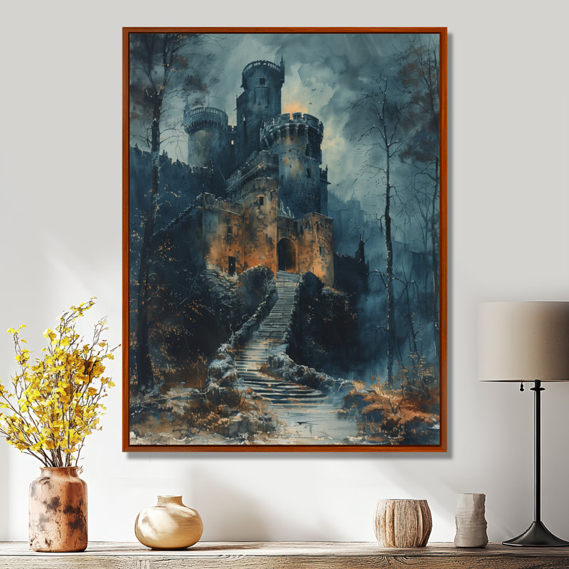 «Gothic Winter Castle of Darkness At Night - Castles», art mural, Toile avec cadre flottant brun, H 32 po x l 24 po x P 1 po