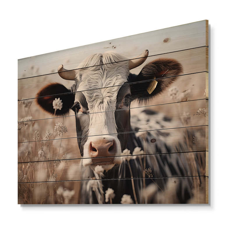 Keisacker, fleur de vache broutant sur bois, H 24 po x l 32 po x P 0,78 po
