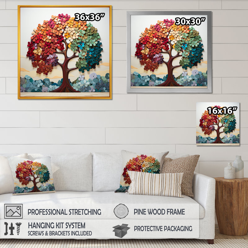 Arbre de Bassan américain coloré et harmonie III - arbre, art mural, H 16 po x l 16 po