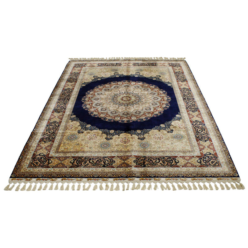 Tapis bleu marine et multicolore 6 x 8