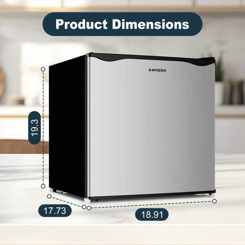 BANGSON 1.6 Cu.Ft Mini Fridge with Freezer, Reversible Door Compact Refrigerator for Dorm, Office, Bedroom, Apartment，Silver