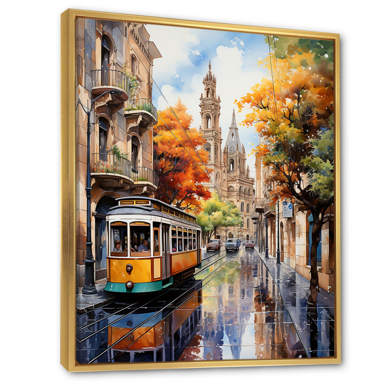 Espagne, rues colorées de Barcelone - Espagne, décoration murale, H 40 po x l 30 po x P 1,5 po, Cadre flottant doré