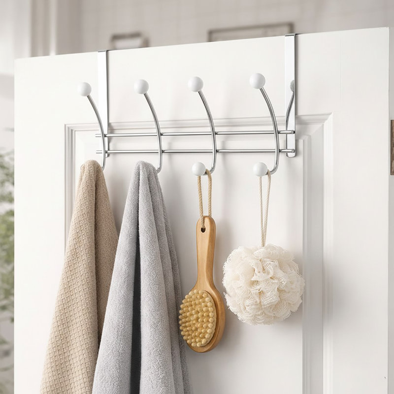 8-Hook Over-The-Door Hook Rack, Chrome/White