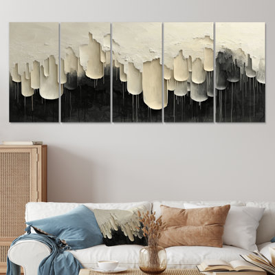 Noir, blanc, horizon non lié, goutte à goutte, peinture IV - goutte, art mural - toile d'art moderne