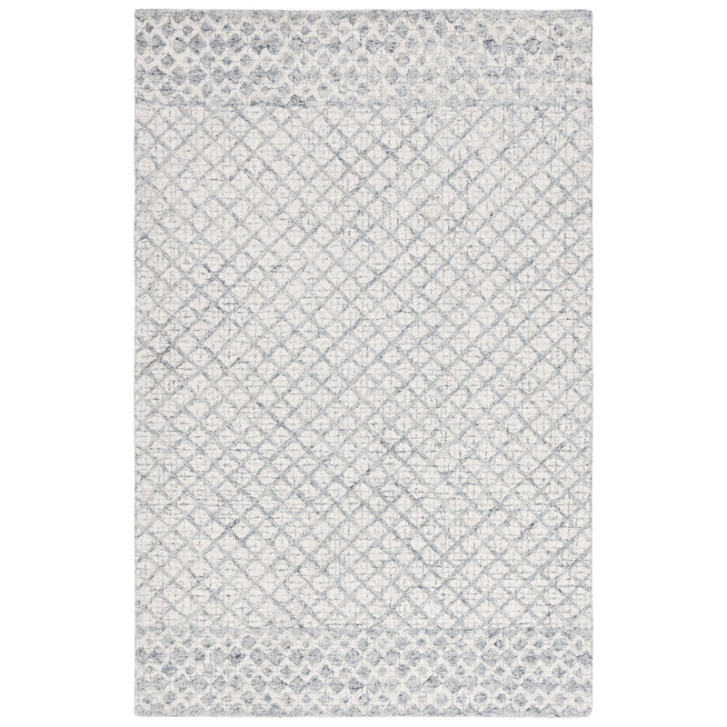Tapis géométrique abstrait en laine touffeté à la main en coton, Rectangle 3 pi x 5 pi