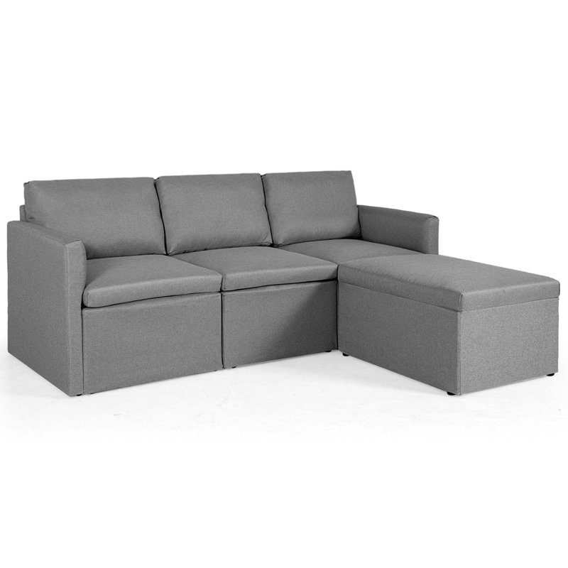 Upholstered L-Shaped Sectional Reversible, Dark Gray