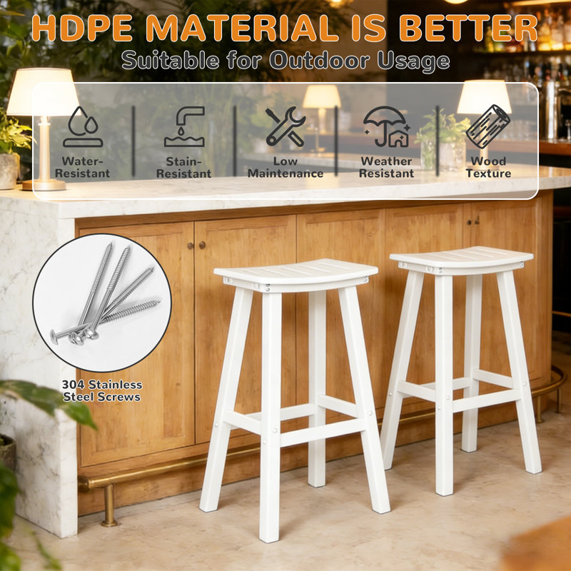 Tabourets de bar 29 po Hdpe Poly Lumber, 2, Blanc, 29"