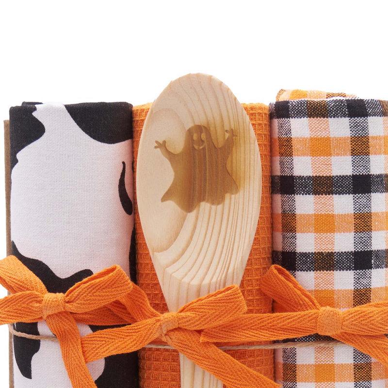 Ensemble de 4 serviettes à vaisselle et cuillères Hey Boo Halloween