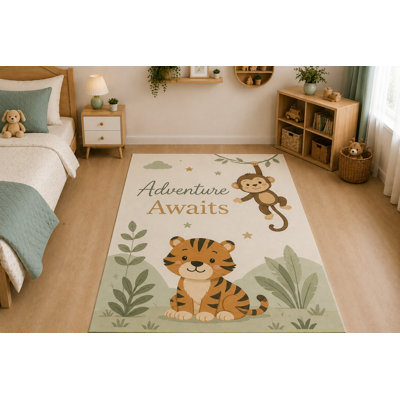 Tapis « Ultra Fin » 152 x 213 cm (5 pi x 7 pi) « L'aventure vous attend » pour chambre d'enfant, chambre à coucher, salon et bureau à domicile, tapis doux à poils courts avec envers antidérapant en silicone