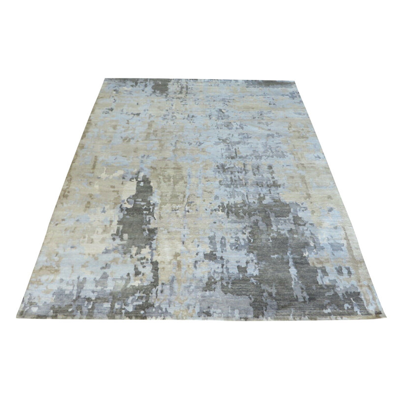 Tapis en laine vert/bleu 8 pi x 9 pi 10 po one-of-kind à la main noué la Dace