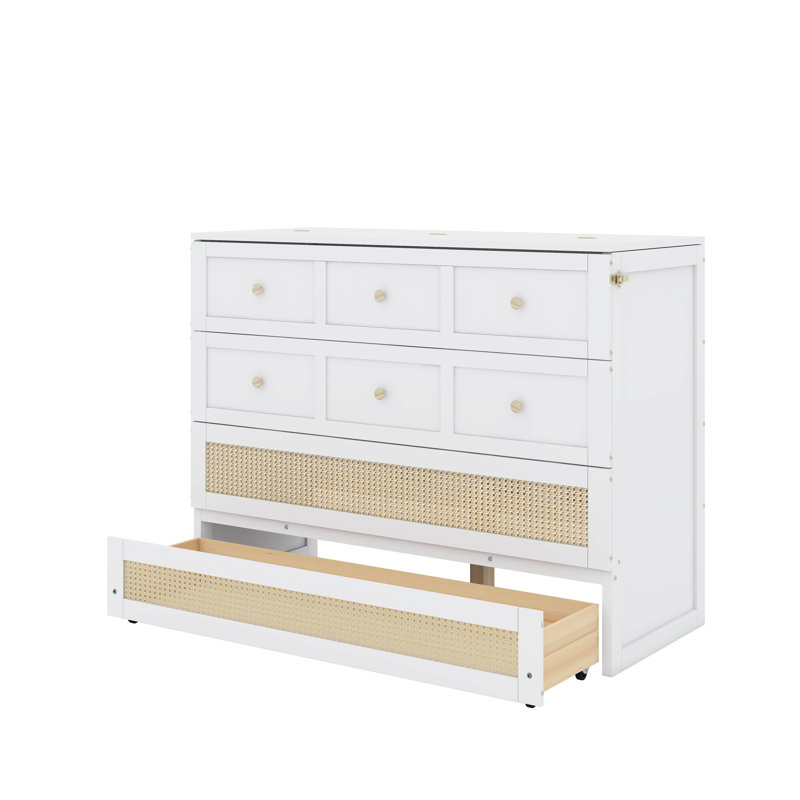 Lit escamotable double avec tiroirs, Blanc