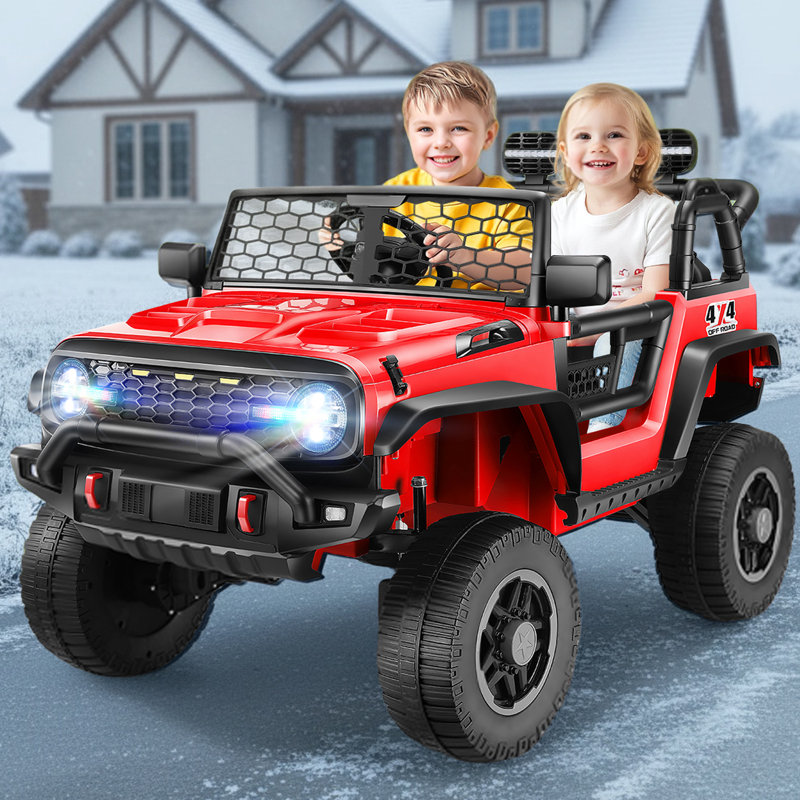 Alex 24V 2 Seater Ride On Jeep For Kids With Remote Control & Shovel, 4WD/2WD Power Jeep Wheels, 20" Spacious Seat, 3 Speeds, Colorful LED Lights, Music, Bluetooth, Electric Toys Car For Kids