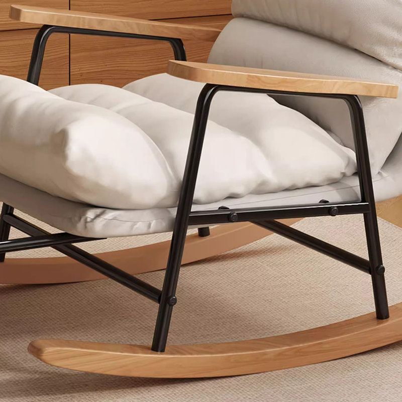 Chaise berçante réglable avec pédale rétractable, Naturel, Beige