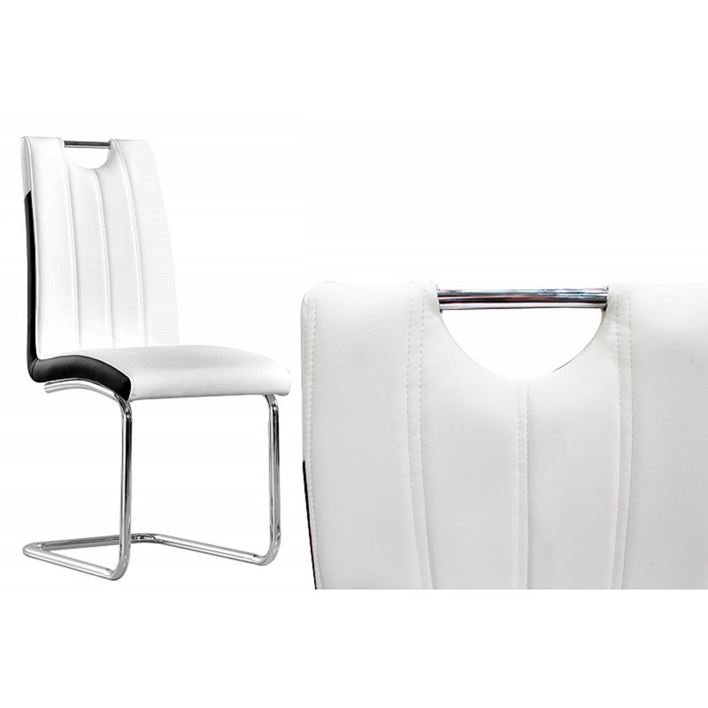 Ensemble de 2 chaises de salle à manger en similicuir rembourrées avec pieds en métal, blanc, Blanc/Noir