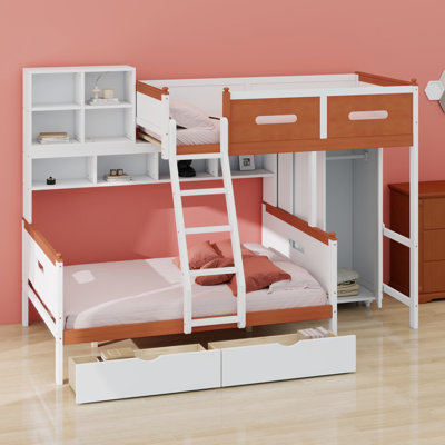 Bunk Bed Featuring A Wardrobe, Storage Drawers, Shelves