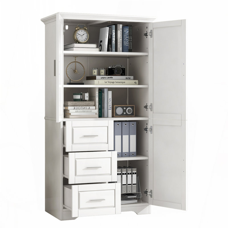 Tall and Wide Storage Cabinet with Doors for Bathroom, White
