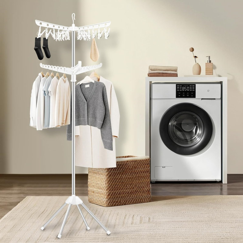 Séchoir à linge pliant, 2 couches avec 3 bras rotatifs