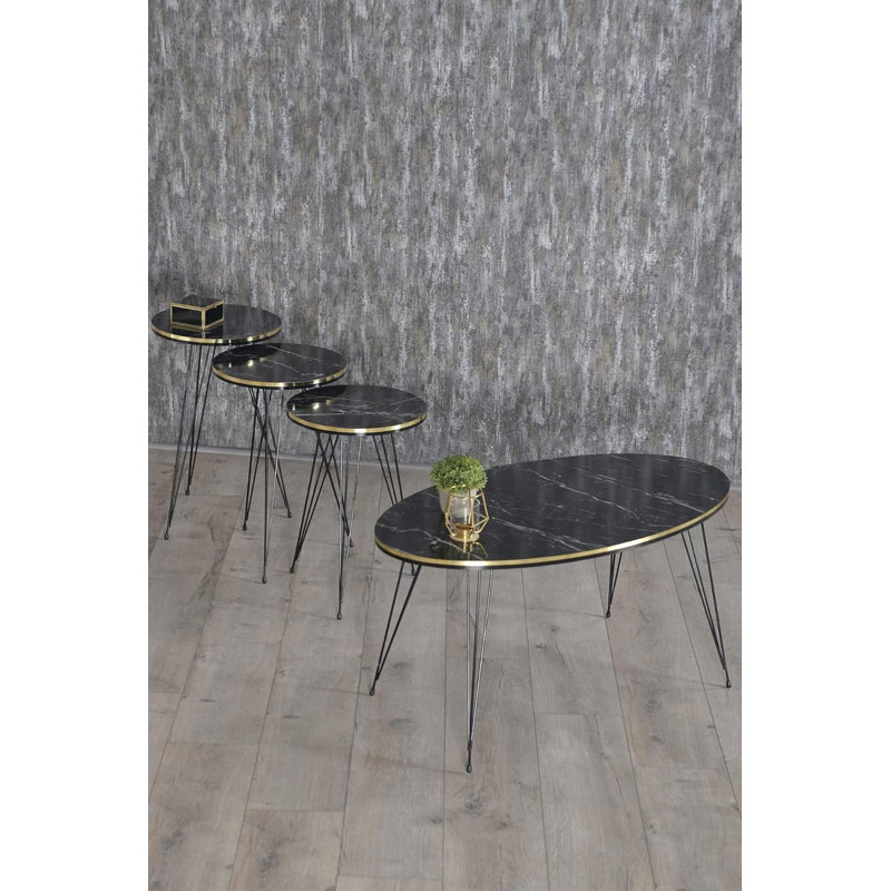 Tana Living Room Table Set, Black Marble