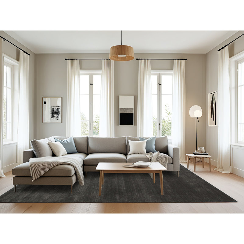 Tapis décoratif noir contemporain, Rectangle 8 pi x 12 pi