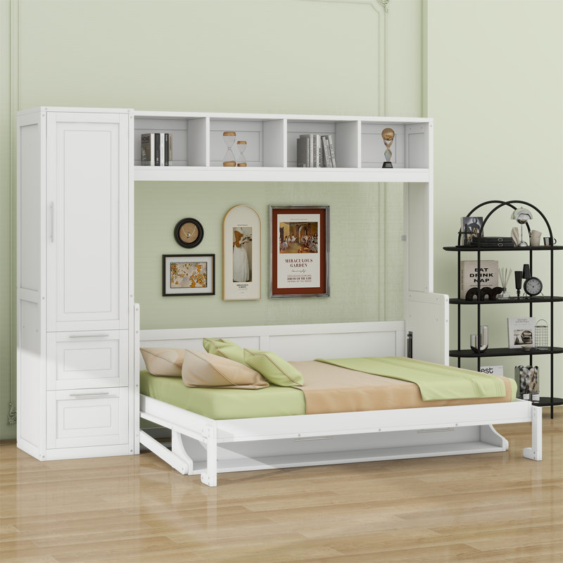 Lit escamotable Murphy avec placard et tiroirs, Blanc