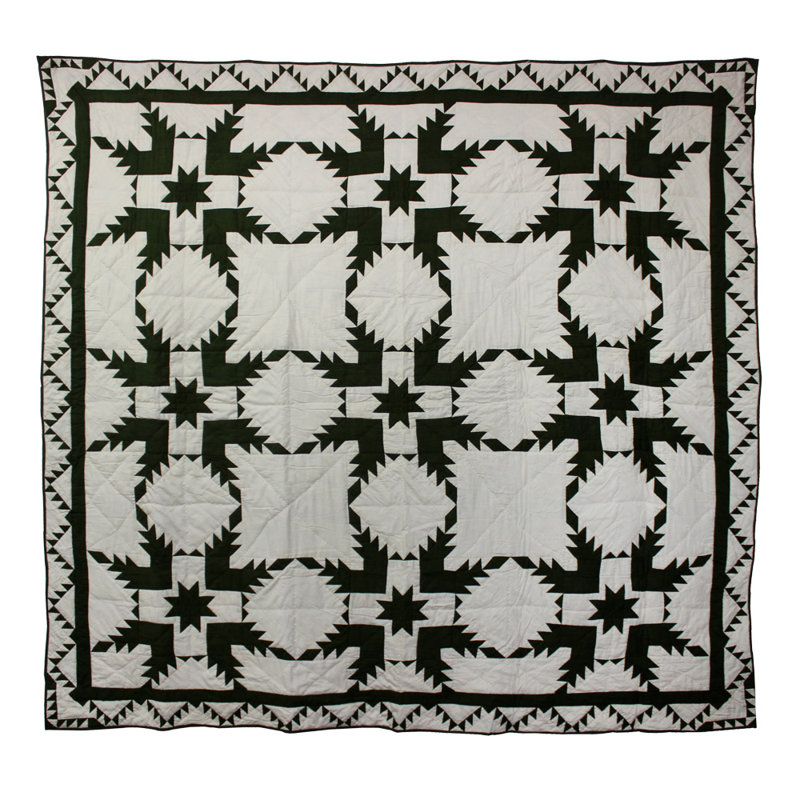Feathered Star Rustic Cotton Patchwork Quilt, Emerald, Super King Quilt