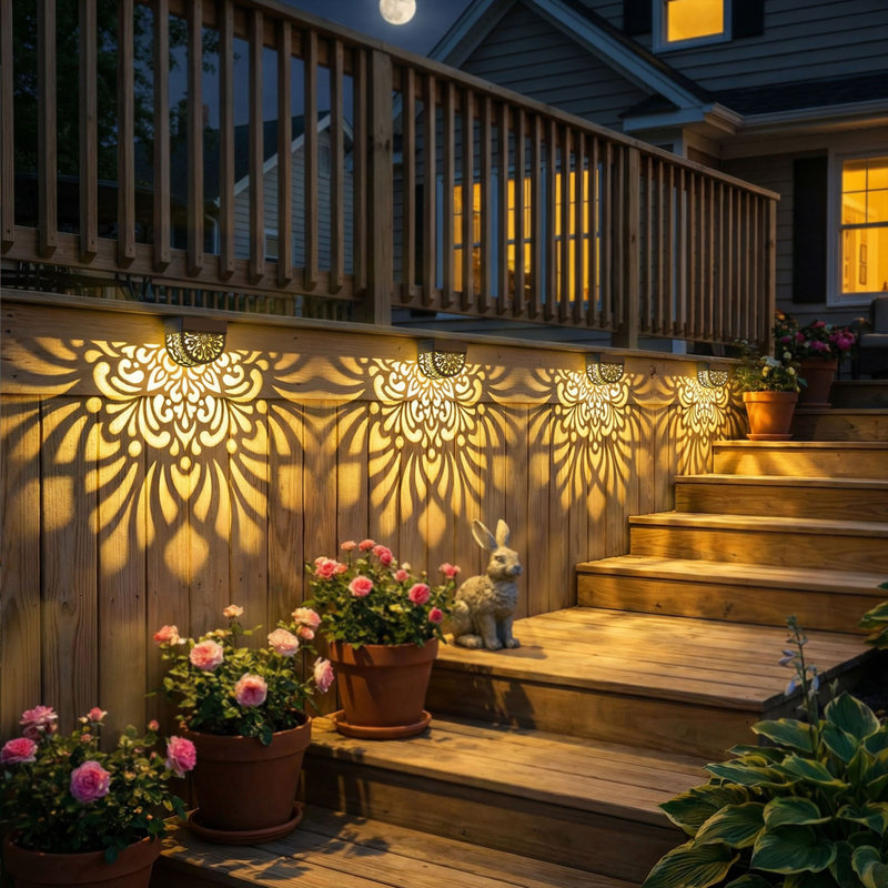 Solar Fence Lights Outdoor 4 Pack Solar Step Lights Led Powered Wall Lights Waterproof Warm Yellow Decor For Garden Backyard Front Door