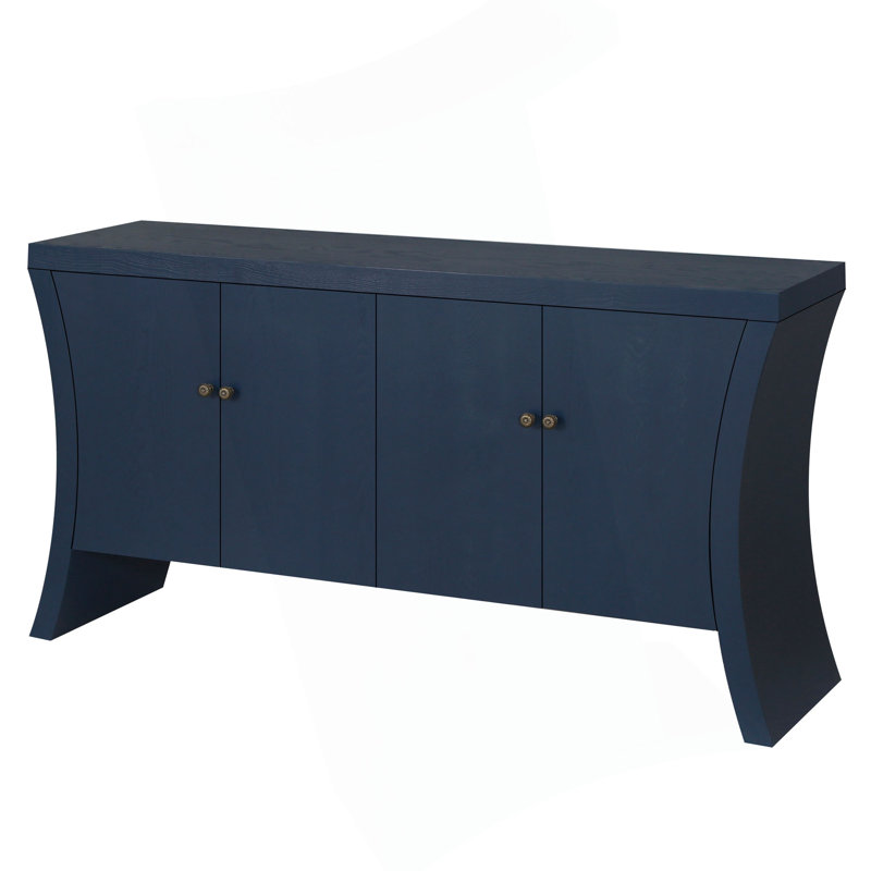 Refined Industrial 4-Door Credenza With Wooden Arc Legs & Bronze Clasps – Advanced Storage Design, Solid Craftsmanship