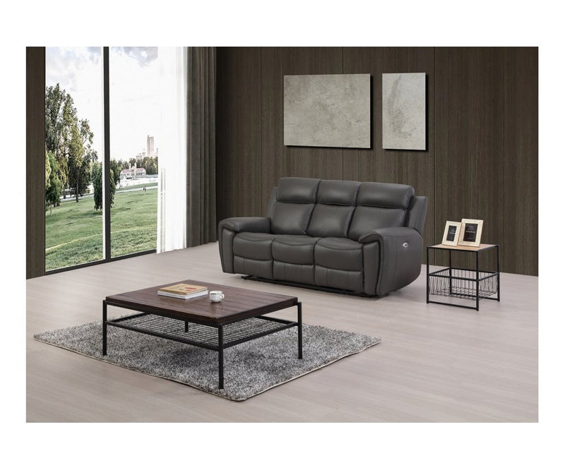 Annecy Genuine Leather Electric Power Recliner 3 Seater, Grey