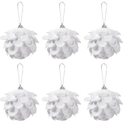 6 pièces de boules de Noël ornementales de pin et de paillettes 3,15 "décoration d'arbre de Noël boules de fleurs suspendues pour couronne de sapin de Noël
