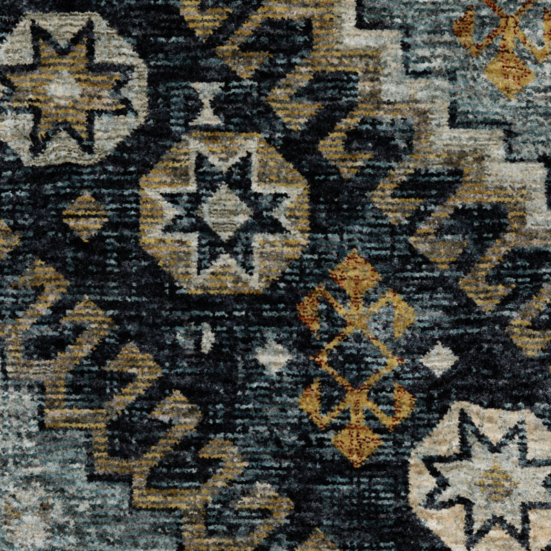 Tapis bleu / doré Hovis Southwestern, Rectangle 7 pi 10 po x 10 pi 10 po