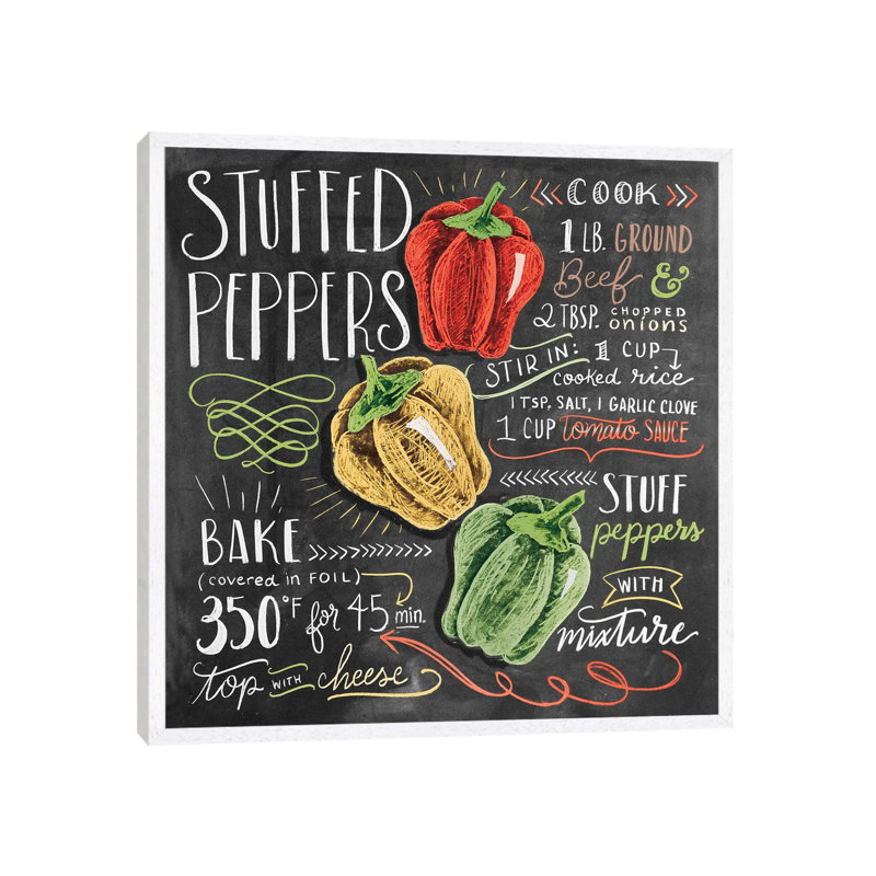 Stuffed Peppers Recipe - Print on Canvas, 66.04 cm H x 66.04 cm W, White Framed
