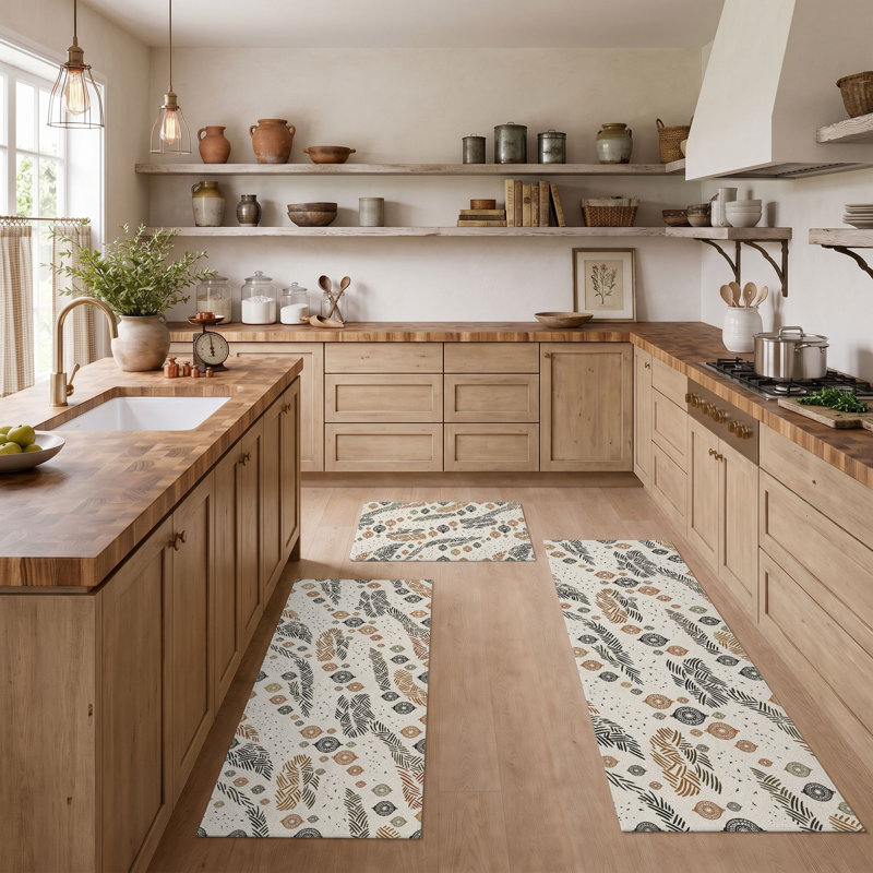 Feather Pattern Non-Slip Washable Kitchen Mats