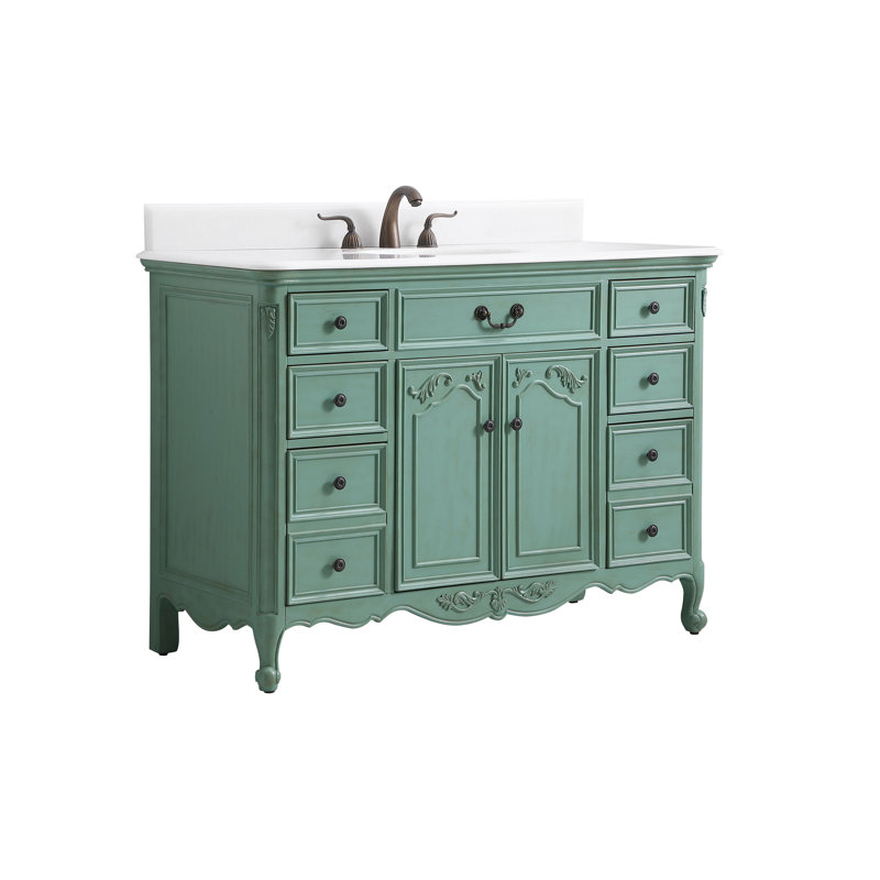 Ensemble de meuble-lavabo simple 48 po Angelique, Menthe rétro, Blanc pur