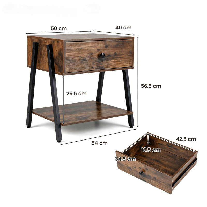 50cm W Metal Bedside Table