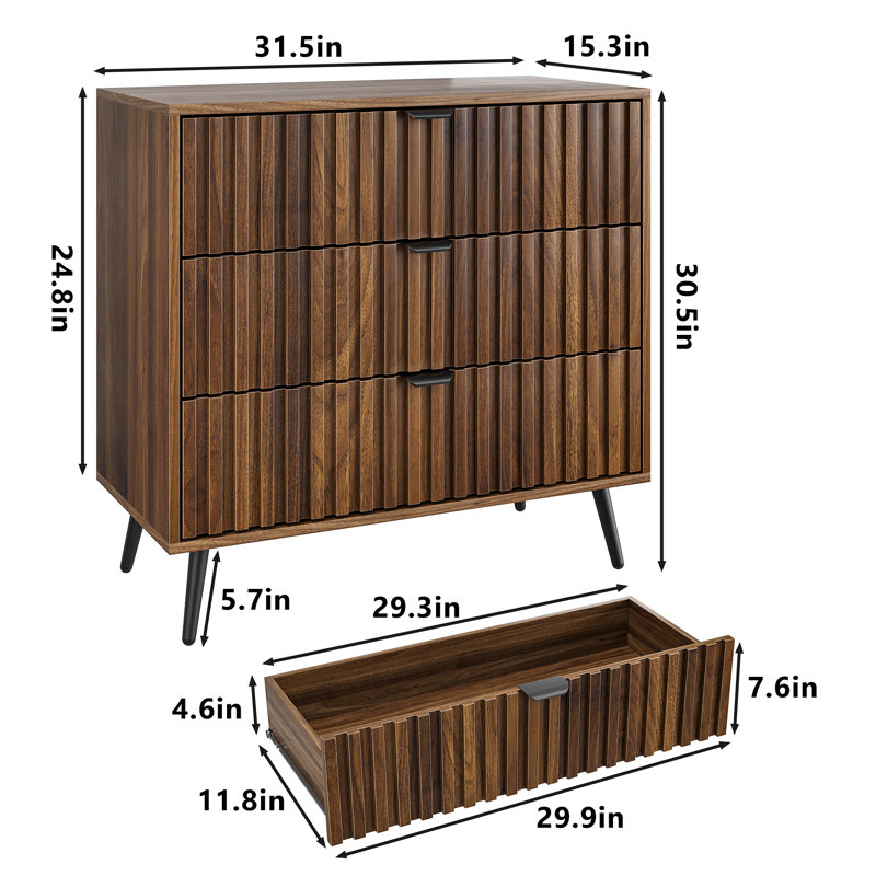 Solid Wood 76.2 cm W Chest of 3 Drawers