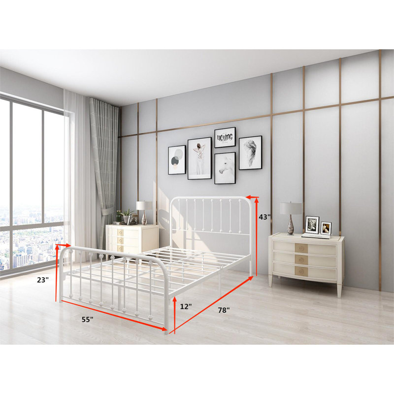 Keyesport Metal Platform Bed, Full/Double, White