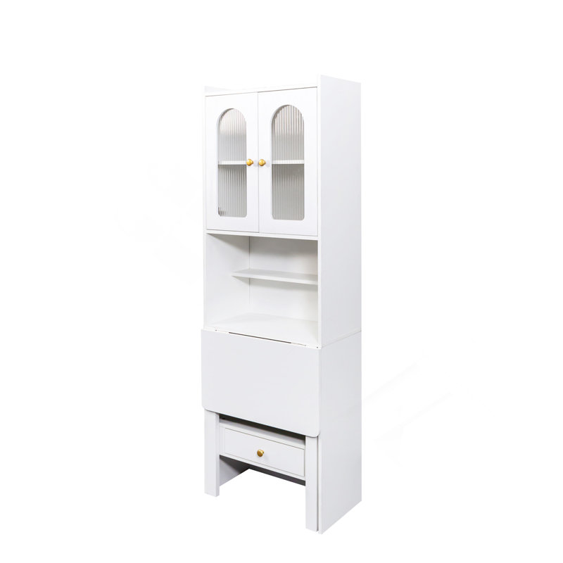 Fold-Out Convertible Writing Table,  Desk Cabinet With Shelf And Drawer Multi-Function Home Office Workstation, White