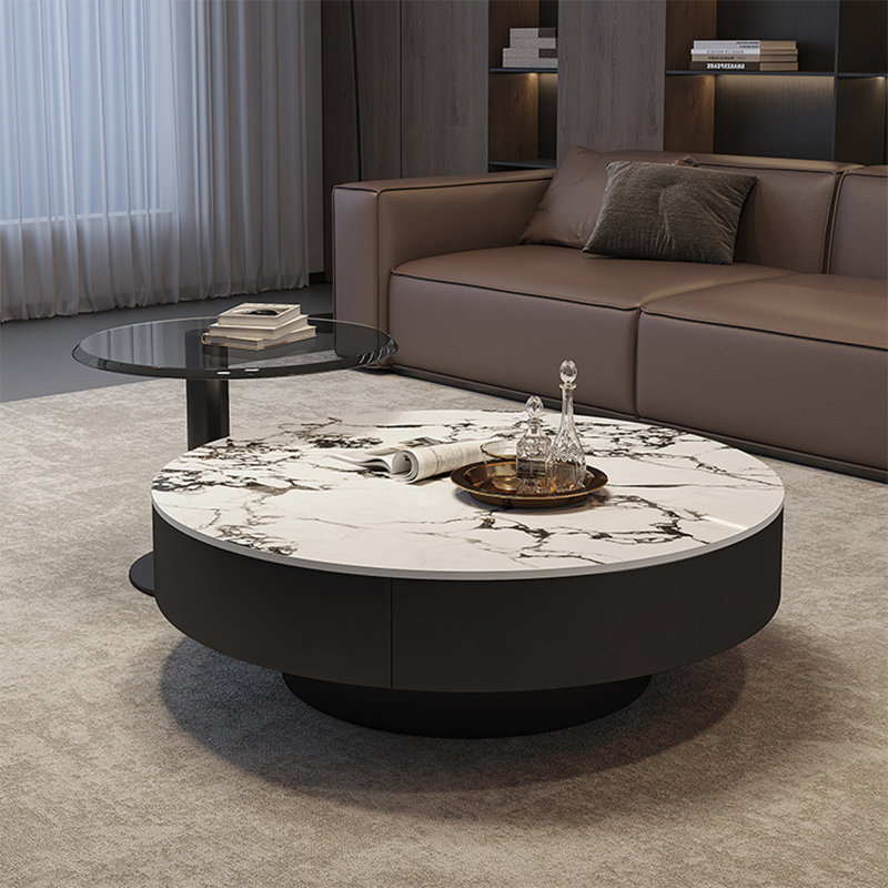 Light luxury round rock table, 13.8" H x 31.5" L x 31.5" W