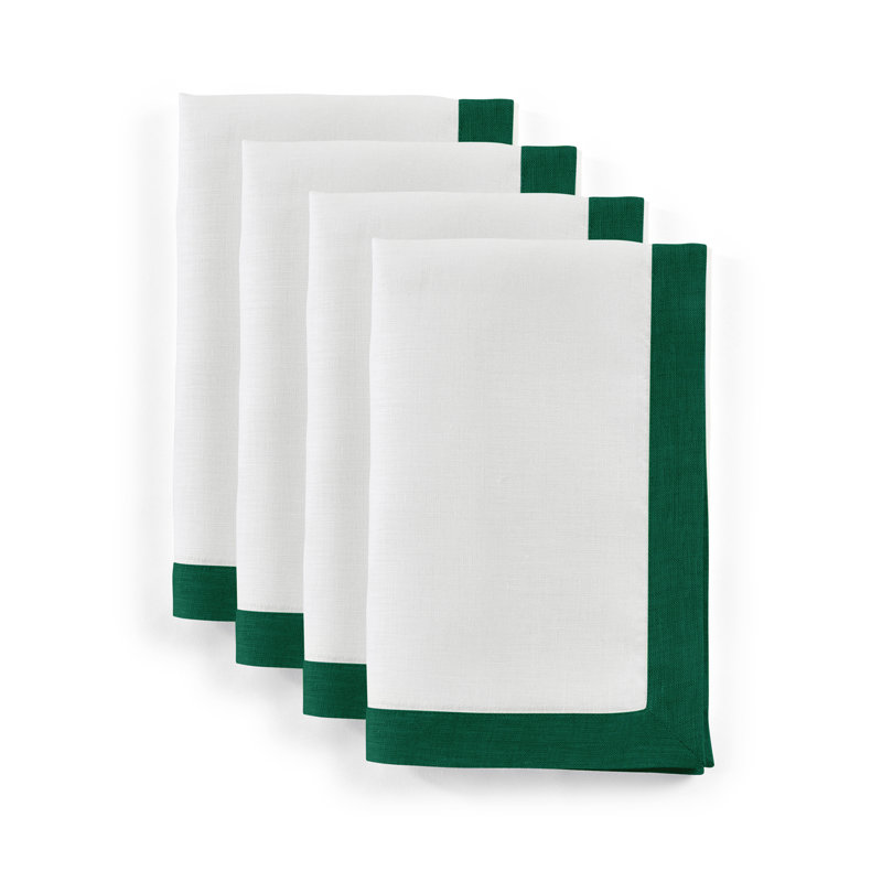 Classic - 100% Pure Linen Dinner Napkins, Rainforest/White