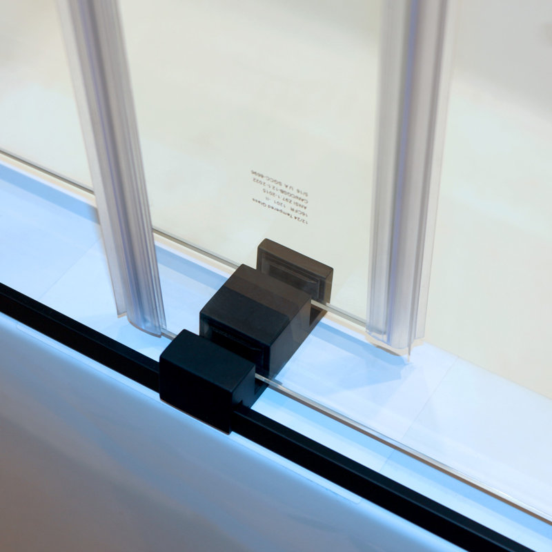 Frameless Double Sliding Tub Shower Door, 56-60"W X 60"H, Matte Black Stainless Steel, 5/16" (8Mm) Tempered Clear Glass