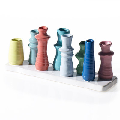 Vase de table intérieur / extérieur en céramique multicolore 10,5 "x 4,5" Macaulay
