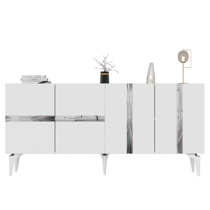Modern Console Table, White & Silver, 100% Melamine Coated Particle Board, Thickness: 0.7 inches | Stylish & Functional, Perfect for Entryways, Living Rooms & Contemporary Spaces