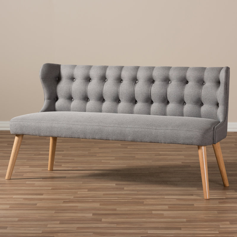 Melody Mid-Century Modern and Natural Wood Finishing 3-Seater Settee Bench