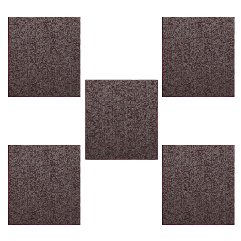 Ensemble de tapis intérieur / extérieur en nylon touffeté à la machine géométrique bourgogne, Carré 3 pi