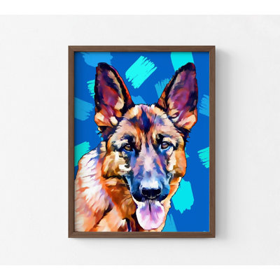 Reproduction d'affiche de portrait de berger allemand, art inspiré de vieux berger allemand, idée de décoration murale pour grand chien