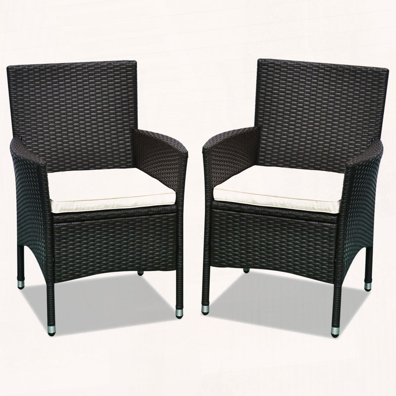 Ensemble de 2 chaises de salle à manger en osier avec coussins rembourrés Outsunny