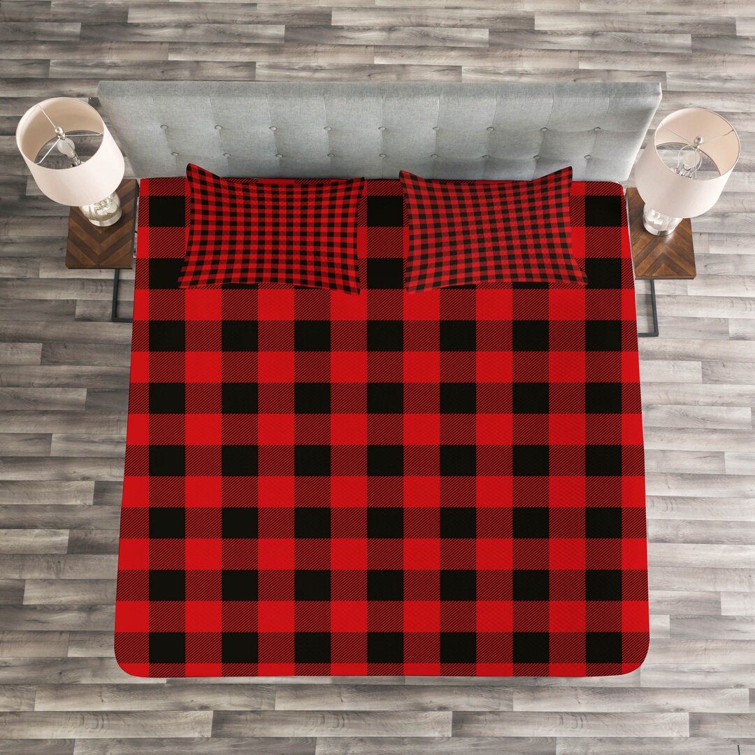 Gestepptes Bettdecken-Set, Retro Lumberjack Buffalo, Plaid, Orange Schwarz