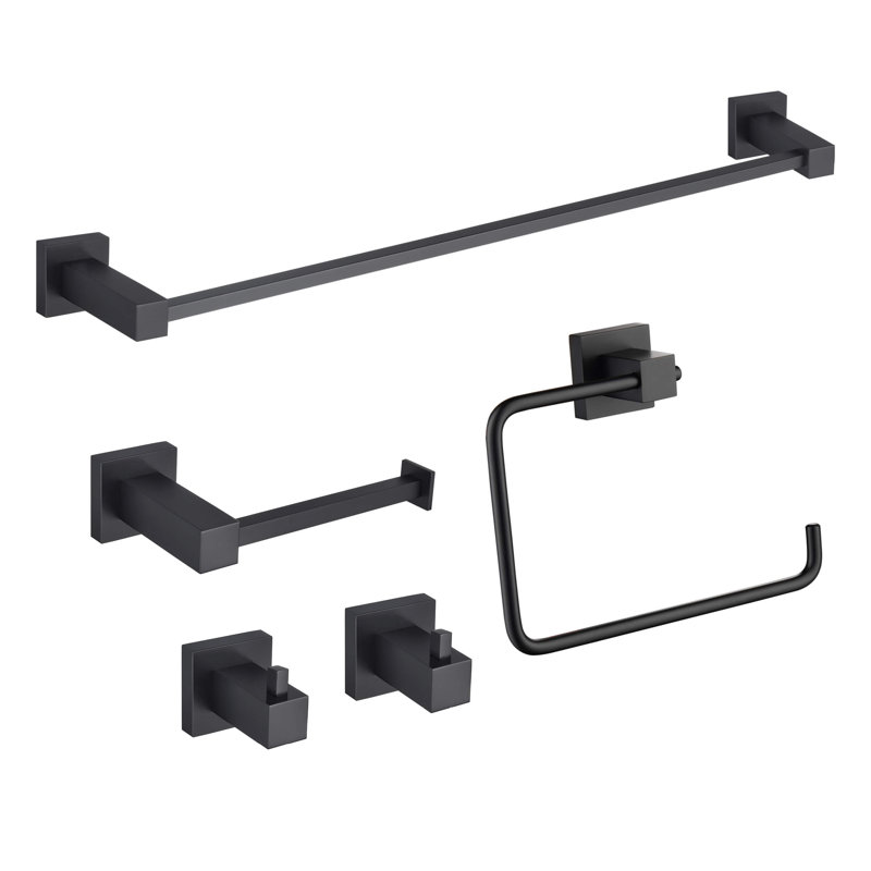 Ensemble de quincaillerie de salle de bain 5 pièces, Noir mat