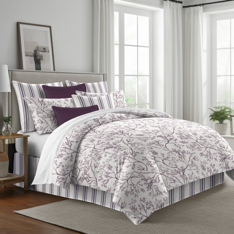 Tinsley Plum Cotton Duvet Cover Set, California King Duvet Cover + 7 Additional Pieces