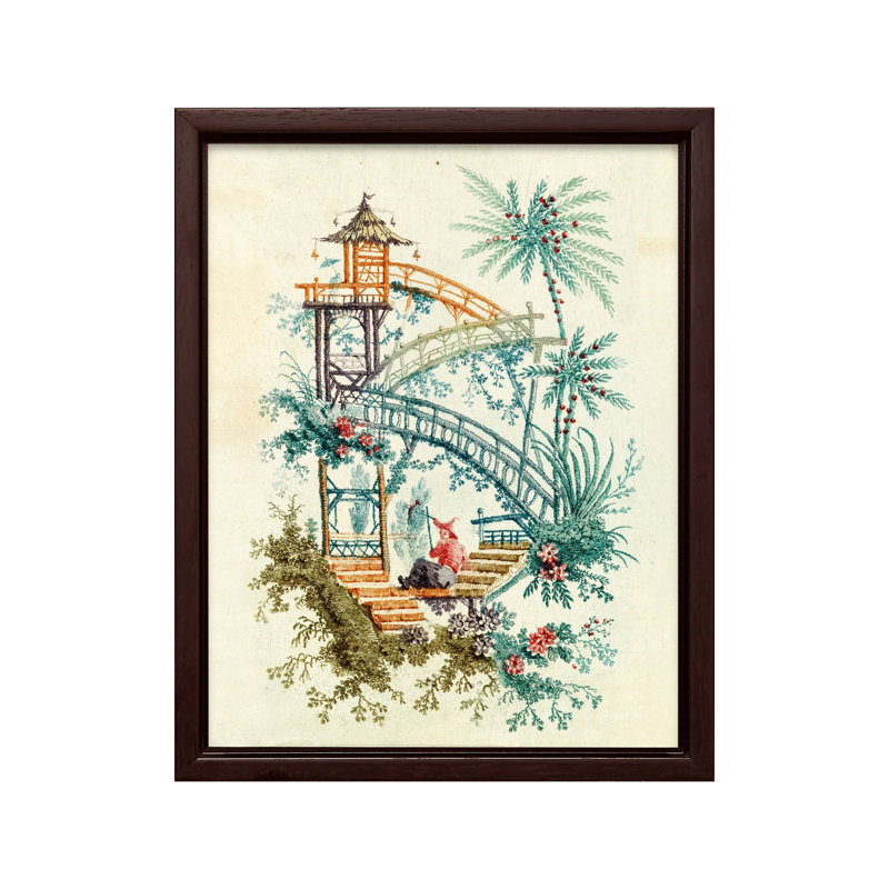 Cascade de chinoiserie, Canvas, 11"H x 14"W, Brown Framed